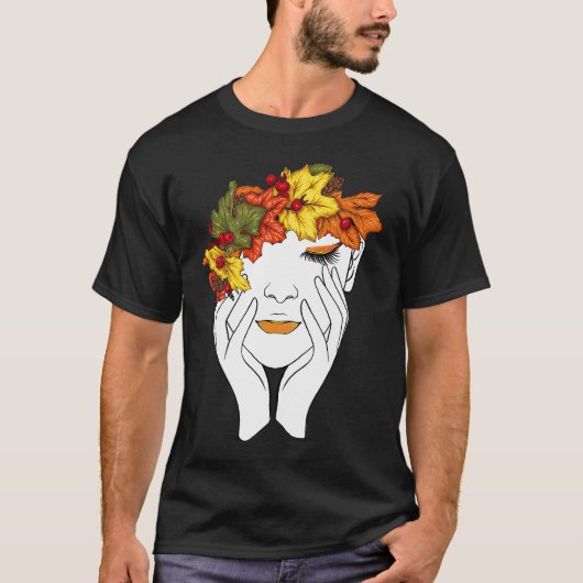 Autumn Flower Bouquet Girl Thanksgiving Retro ART  Tシャツ (正面)