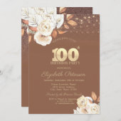 Autumn Flower Glitter Terracotta 100th 招待状 (正面/裏面)