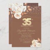 Autumn Flower Glitter Terracotta 35th Birthday 招待状 (正面/裏面)