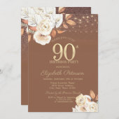 Autumn Flower Glitter Terracotta 90th Birthday 招待状 (正面/裏面)