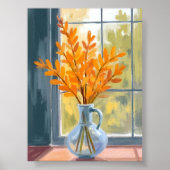 Autumn Flower Vase Watercolor Art ポスター (正面)