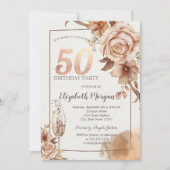 Autumn Flowers,Champagne Glass Gold 50th  招待状 (正面)