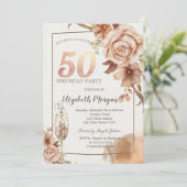 Autumn Flowers,Champagne Glass Gold 50th  招待状 (スタンド正面)