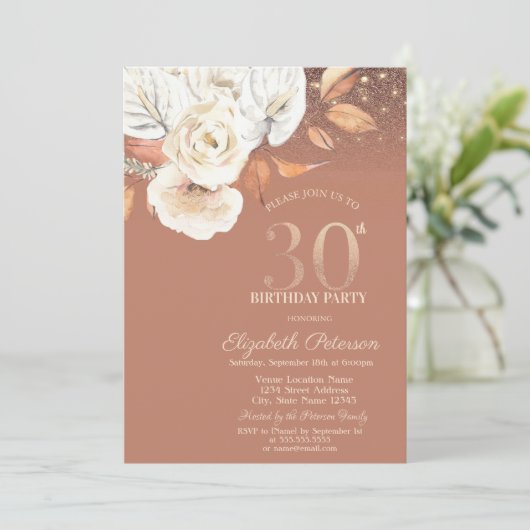Autumn Flowers Lights Glitter 30th Birthday 招待状 (スタンド正面)