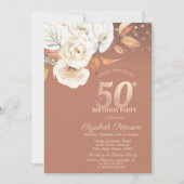 Autumn Flowers Lights Glitter 50th Birthday 招待状 (正面)