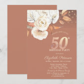 Autumn Flowers Lights Glitter 50th Birthday 招待状 (正面/裏面)