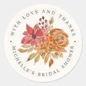 Autumn Flowers Rustic Bridal Shower THANK  YOU Cla ラウンドシール (正面)