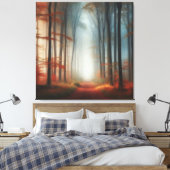 Autumn Fog Forest Canvas, Peaceful Fall Morning  キャンバスプリント (インサイチュ (寝室))