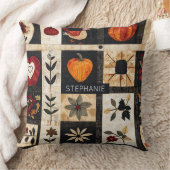 Autumn Folk Art Quilt Pattern | Rustic Botanical クッション (ブランケット)