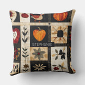 Autumn Folk Art Quilt Pattern | Rustic Botanical クッション (裏面)