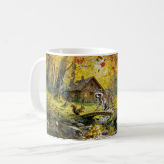 Autumn Forest Cottage with forest animals and Mush コーヒーマグカップ