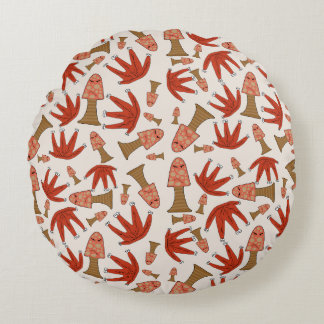 Autumn Forest Friends Round Pillow – Cute Mushroom ラウンドクッション