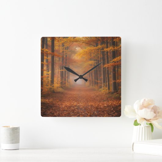 Autumn Forest Wall Clock – Cozy Nature Design スクエア壁時計 (ホーム)