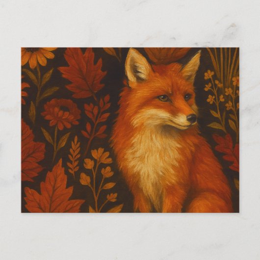 Autumn Fox Art Poster - Fall Woodland  ポストカード (正面)