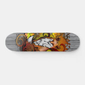 Autumn Fox Grey Wood Slats Illustration スケートボード (横)