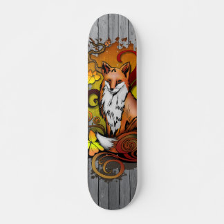 Autumn Fox Grey Wood Slats Illustration スケートボード
