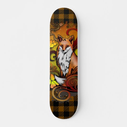 Autumn Fox Plaid Woodland Illustration スケートボード (正面)