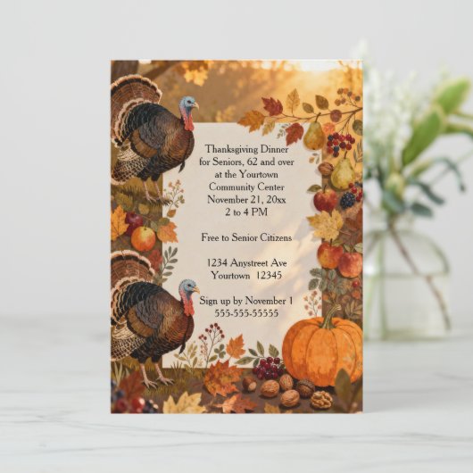 Autumn Fruits with Turkeys Thanksgiving 招待状 (スタンド正面)