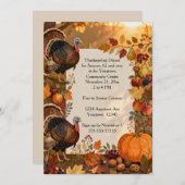 Autumn Fruits with Turkeys Thanksgiving 招待状 (正面/裏面)