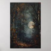 Autumn Full Moon Dark Forest Art Print, Dark Cotta ポスター (正面)