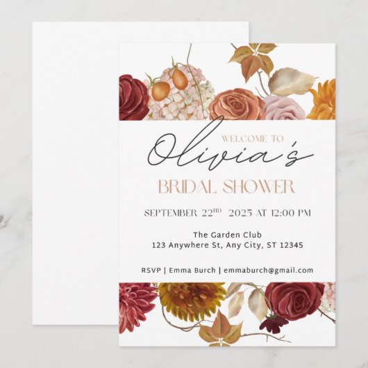 Autumn Garden Bloom Bridal Shower Invitation 招待状 (正面/裏面)
