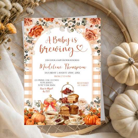 Autumn Gingham Pumpkin Baby Shower Tea Party 招待状