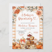 Autumn Gingham Pumpkin Baby Shower Tea Party 招待状 (正面)