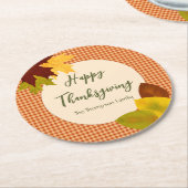 Autumn Gingham Thanksgiving Paper Coaster ラウンドペーパーコースター (アングル)