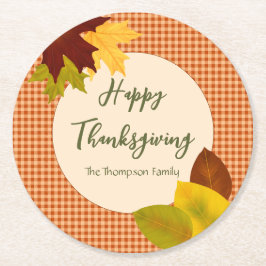 Autumn Gingham Thanksgiving Paper Coaster ラウンドペーパーコースター