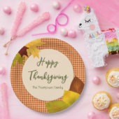 Autumn Gingham Thanksgiving Paper Plates ペーパープレート (パーティー)