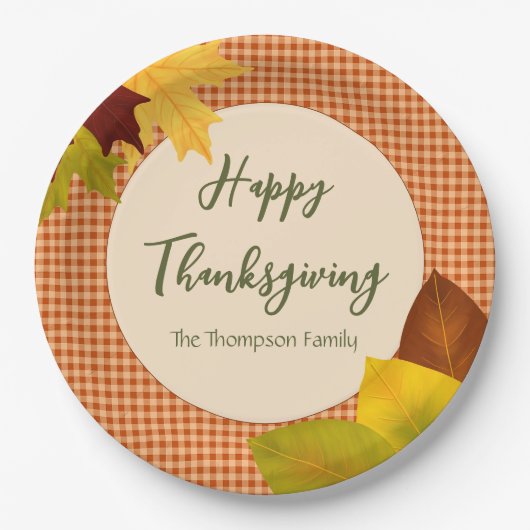 Autumn Gingham Thanksgiving Paper Plates ペーパープレート (正面)