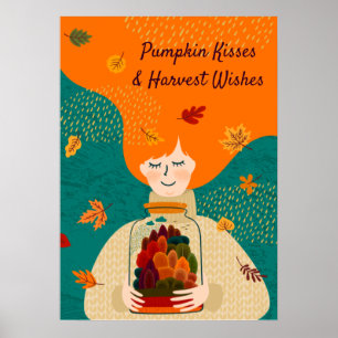 Autumn Girl with Tree in Jar, personalize ポスター
