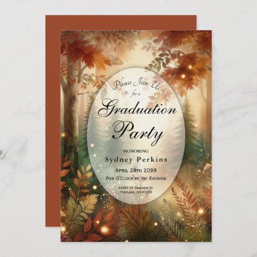 Autumn Glow in the Enchanted Forest Graduation 招待状 (正面/裏面)