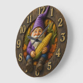 Autumn Gnome Clock with Corn and Leaves ラージ壁時計 (傾斜)