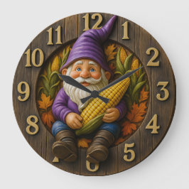 Autumn Gnome Clock with Corn and Leaves ラージ壁時計