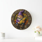 Autumn Gnome Clock with Corn and Leaves ラージ壁時計 (ホーム)
