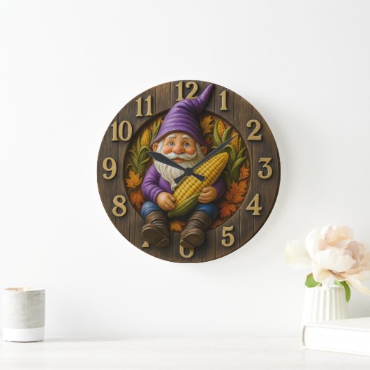 Autumn Gnome Clock with Corn and Leaves ラージ壁時計 (ホーム)