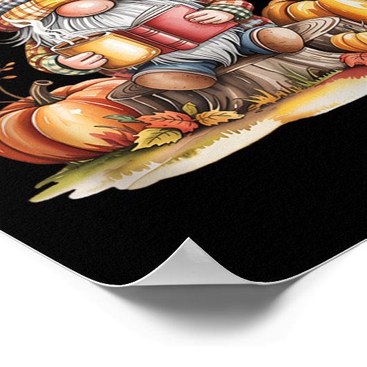 Autumn Gnome Reading Book With Pumpkins Fall Tank  ポスター (角)