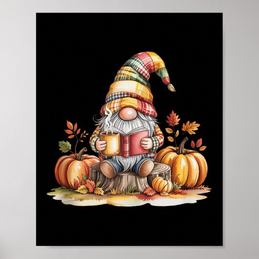 Autumn Gnome Reading Book With Pumpkins Fall Tank ポスター (正面)
