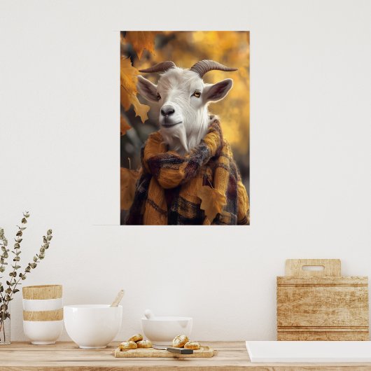 Autumn Goat Art Print, Rustic Fall ポスター (キッチン)