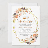 autumn gold blush floral 50th wedding anniversary 招待状 (正面)
