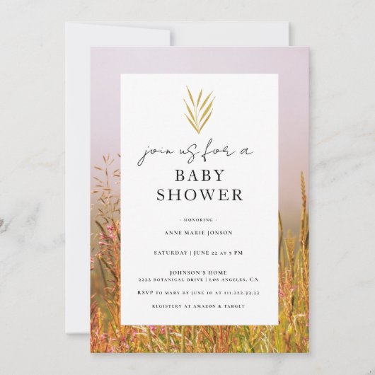 Autumn Grass Meadow Elegant Fall Baby Shower 招待状 (正面)