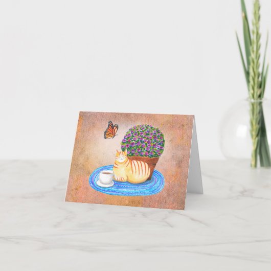 Autumn Greeting Cat and Monarch Butterfly Serene カード (正面)