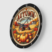 Autumn Greetings Tractor ラージ壁時計 (傾斜)