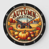 Autumn Greetings Tractor ラージ壁時計 (正面)