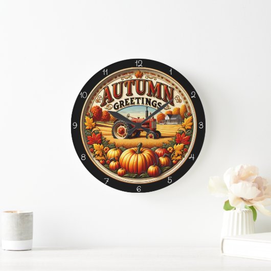 Autumn Greetings Tractor ラージ壁時計 (ホーム)