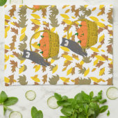Autumn Harvest Owl & Pumpkin Kitchen Towel  キッチンタオル (折り畳み)