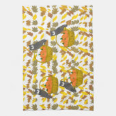 Autumn Harvest Owl & Pumpkin Kitchen Towel  キッチンタオル (縦)