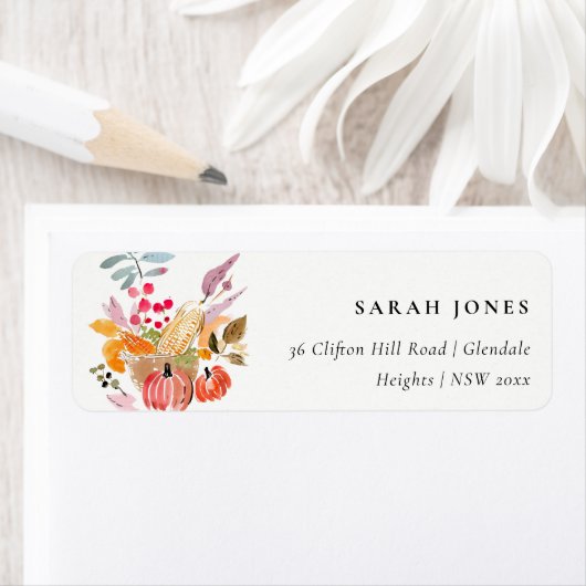 Autumn Harvest Pumpkin Watercolor Addresss ラベル (インサイチュ)