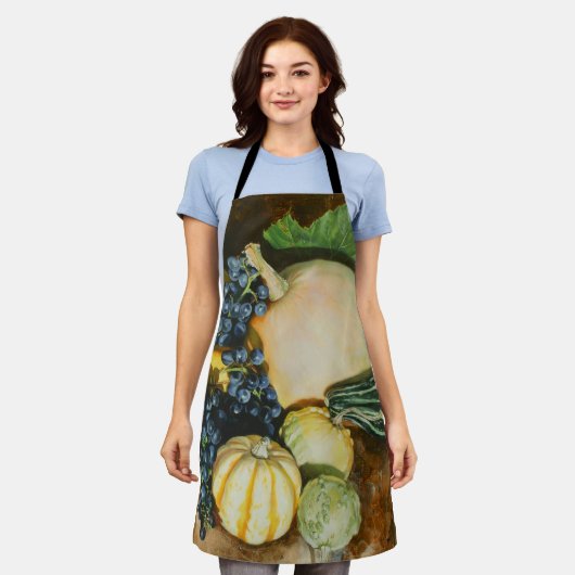 Autumn Harvest Still Life with Pumpkins, Gourds エプロン (着用した状態)